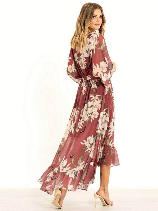 The Amélie Floral Kimono-Sleeve Midi Dress — front view