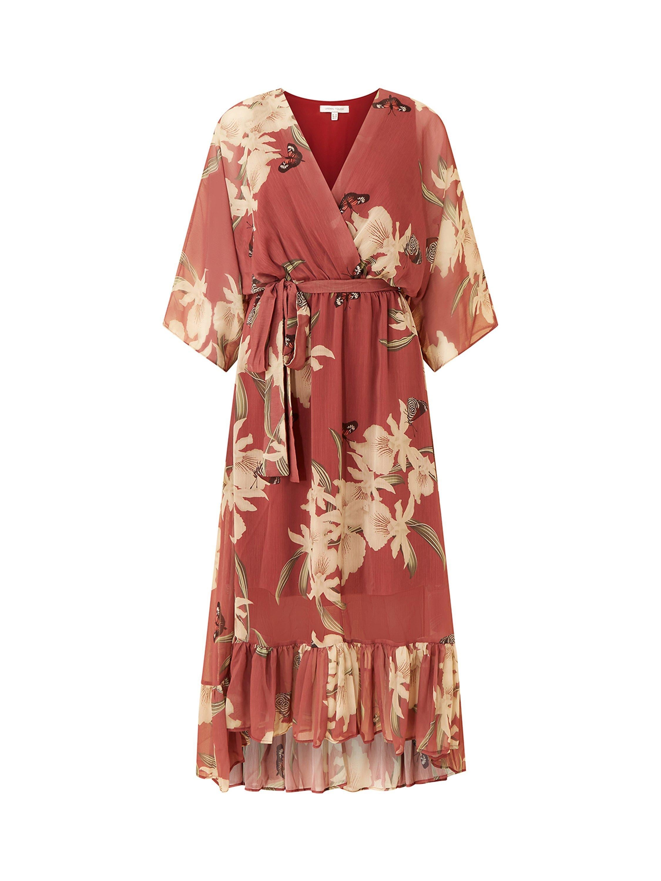 The Amélie Floral Kimono-Sleeve Midi Dress — detail view