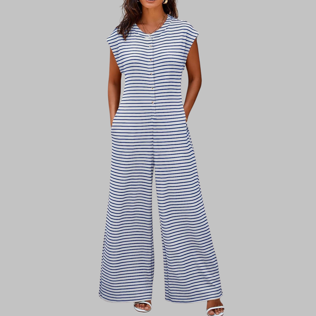 KETURAH™ - Casual Striped Cap Sleeve Wide Leg Jumpsuit