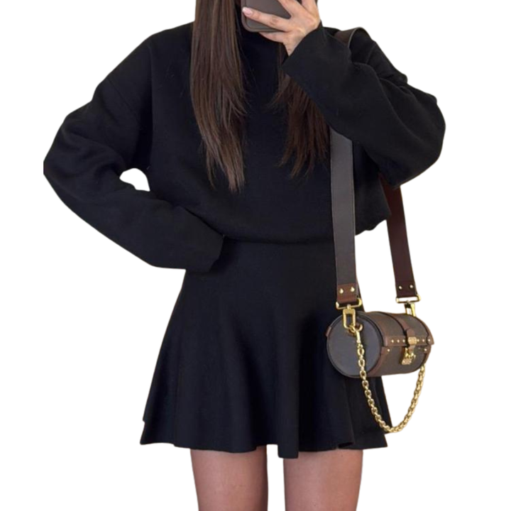 PHOEBE™ - Half-High Neck Loose Fit Knit Sweater Dress