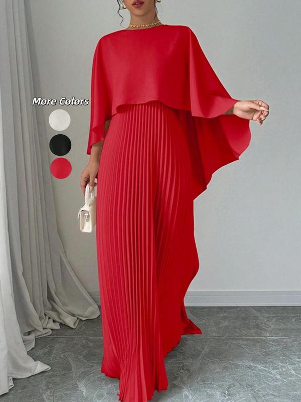 NORIE™ - Elegant Pleated Cloak-Sleeve Maxi Dress