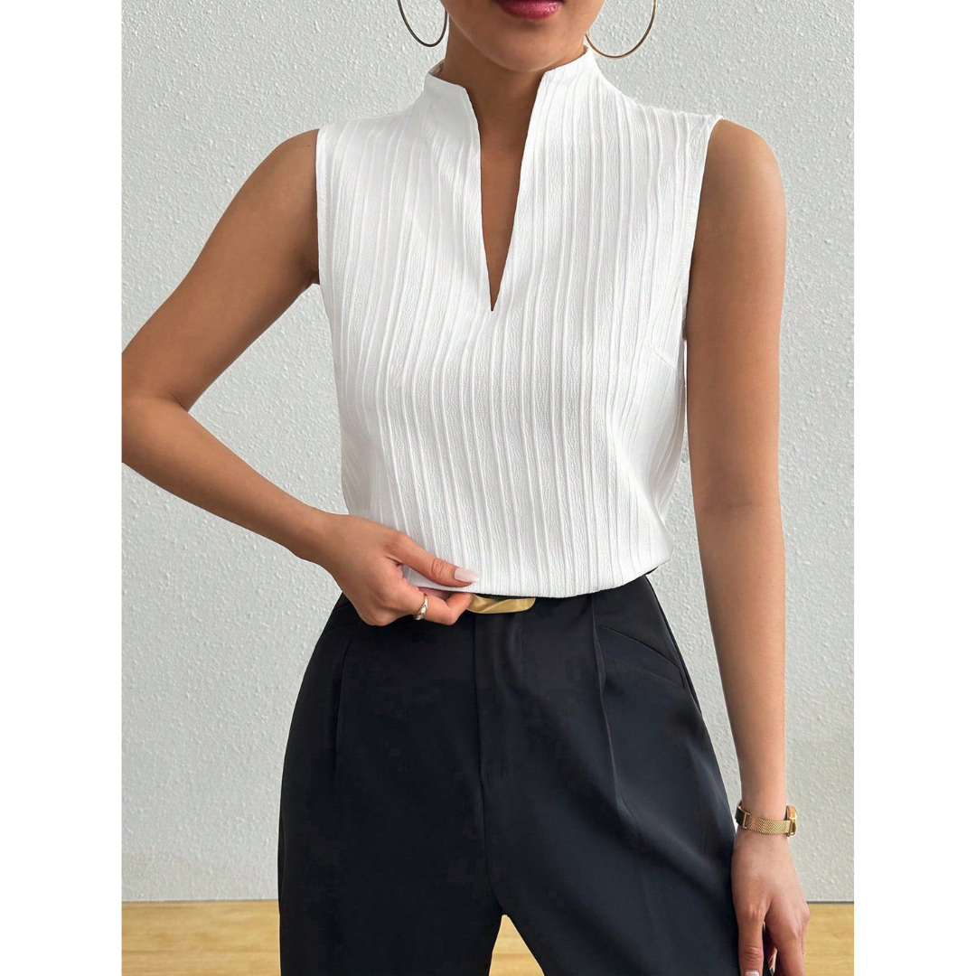 The Elodie Sleeveless Stripe Knit Top styled — Maison Fortin