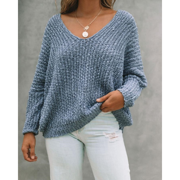 GABBY™ – Lightweight V-Neck Long Sleeve Drop Shoulder Sweater
