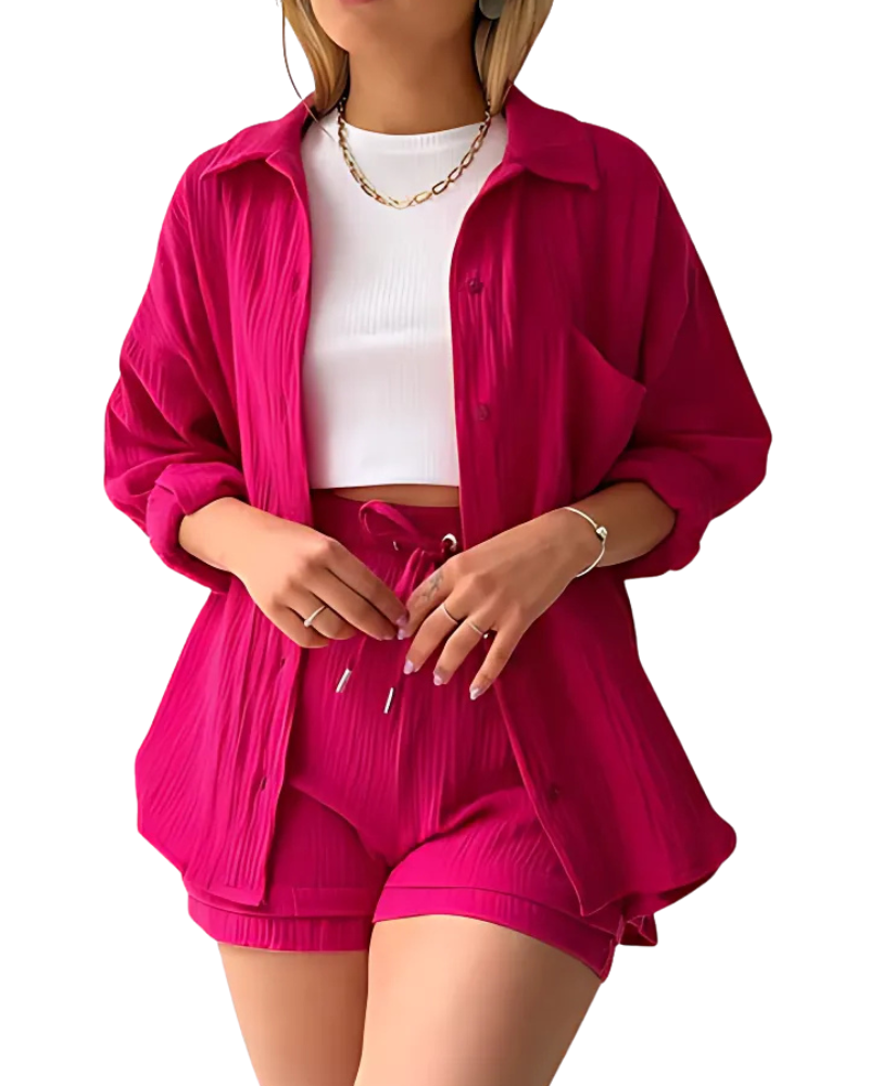 The Sylvie Striped Button-Up Shorts Set