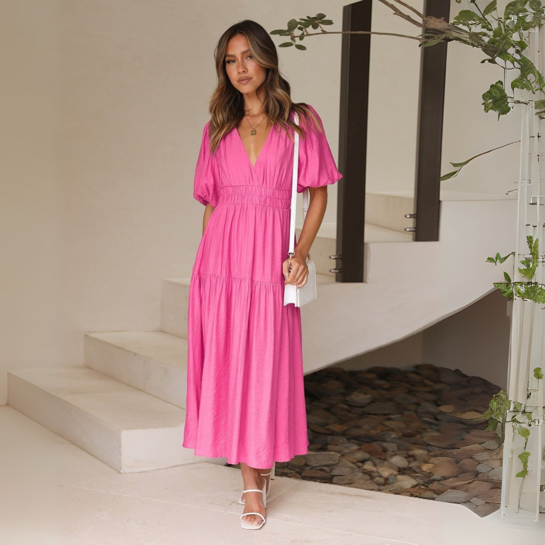 NAMU™ - Classy V-Neck Long Sleeve A-Line Maxi Dress