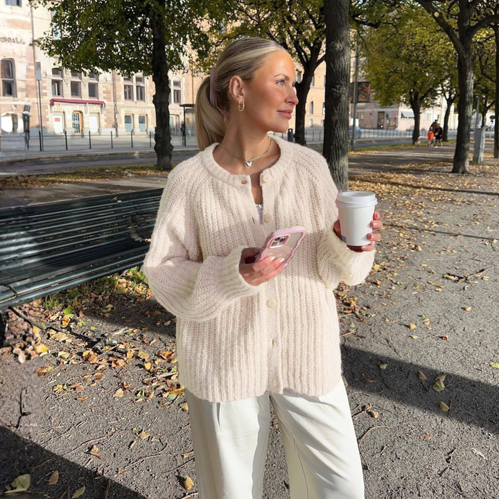 ELOWEN™ - Comfy Plain Button Down Long Sleeve Round Neck Cardigan