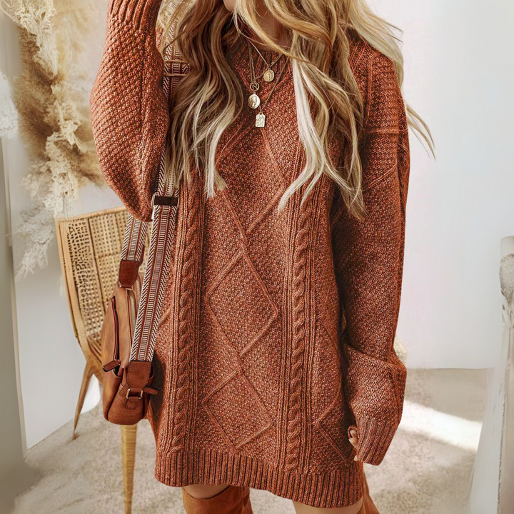 APAT™ - Cozy Round Neck Long Sleeve Midi Sweater Dress