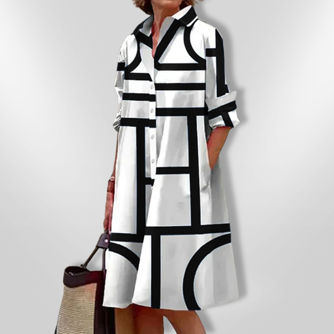 The Margot Geometric Fitted Midi Dress by Maison Fortin