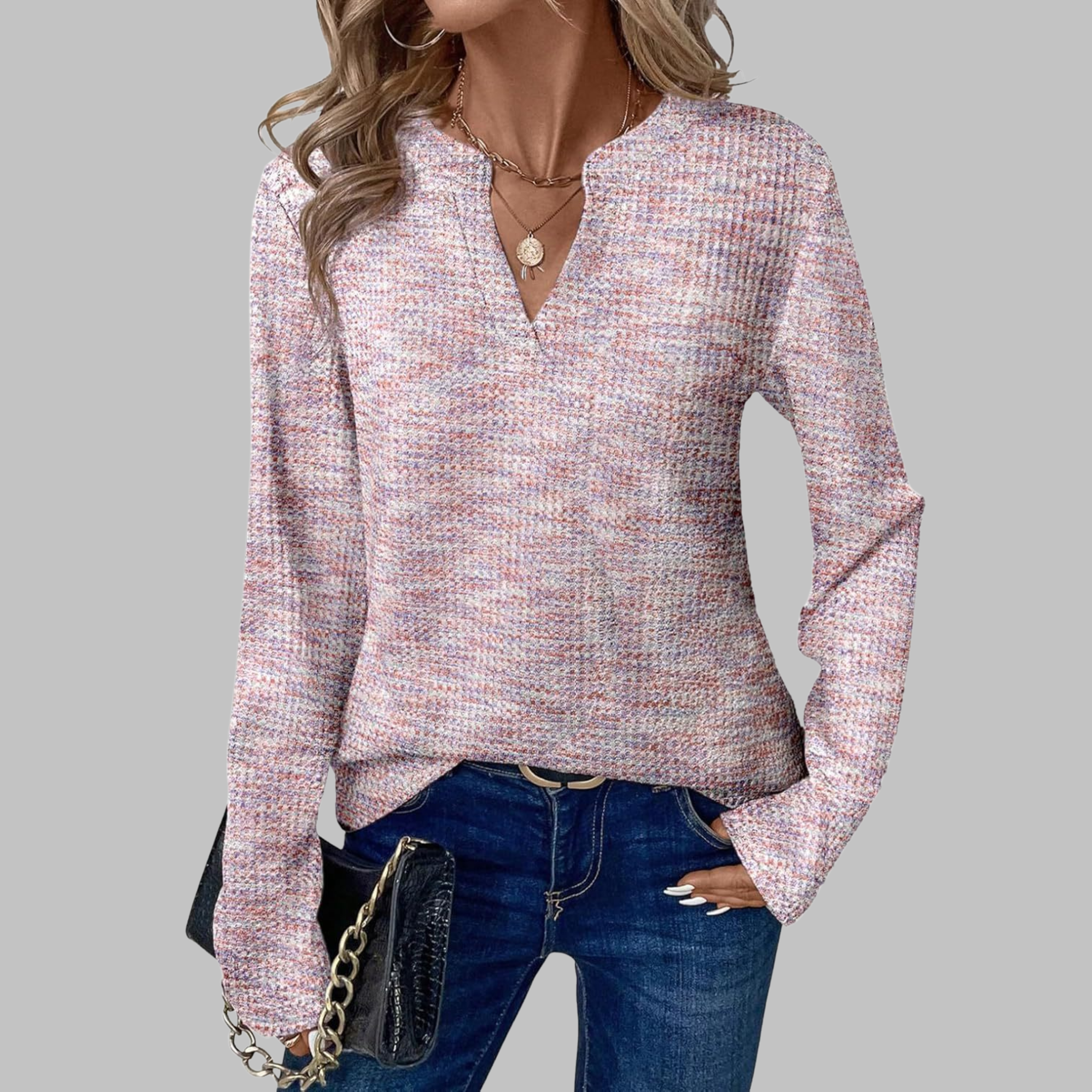 The Vivienne Soft Long-Sleeve V-Neck Blouse — front view