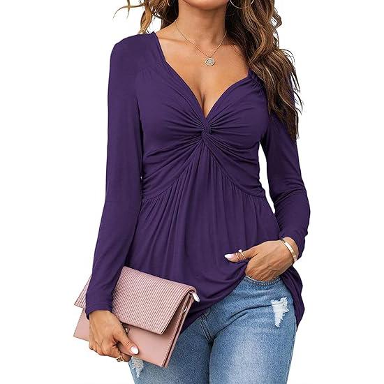 EMMA™ - Casual V-Neck Front Knotted Blouse with Long Sleeves