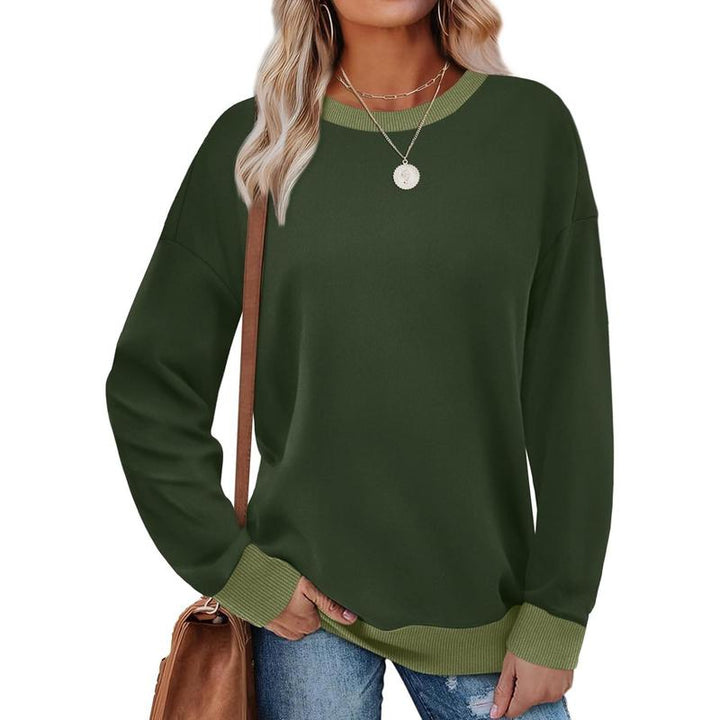 MARGARET™ - Contrast Trim Crew Neck Long Sleeve Tunic Sweatshirt