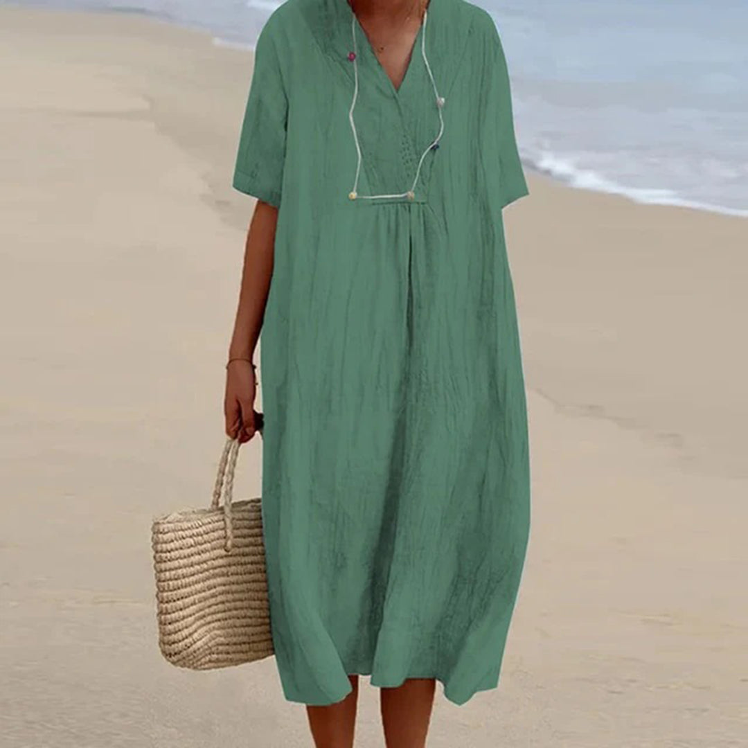 The Joséphine Stripe Relaxed Midi Dress in Green