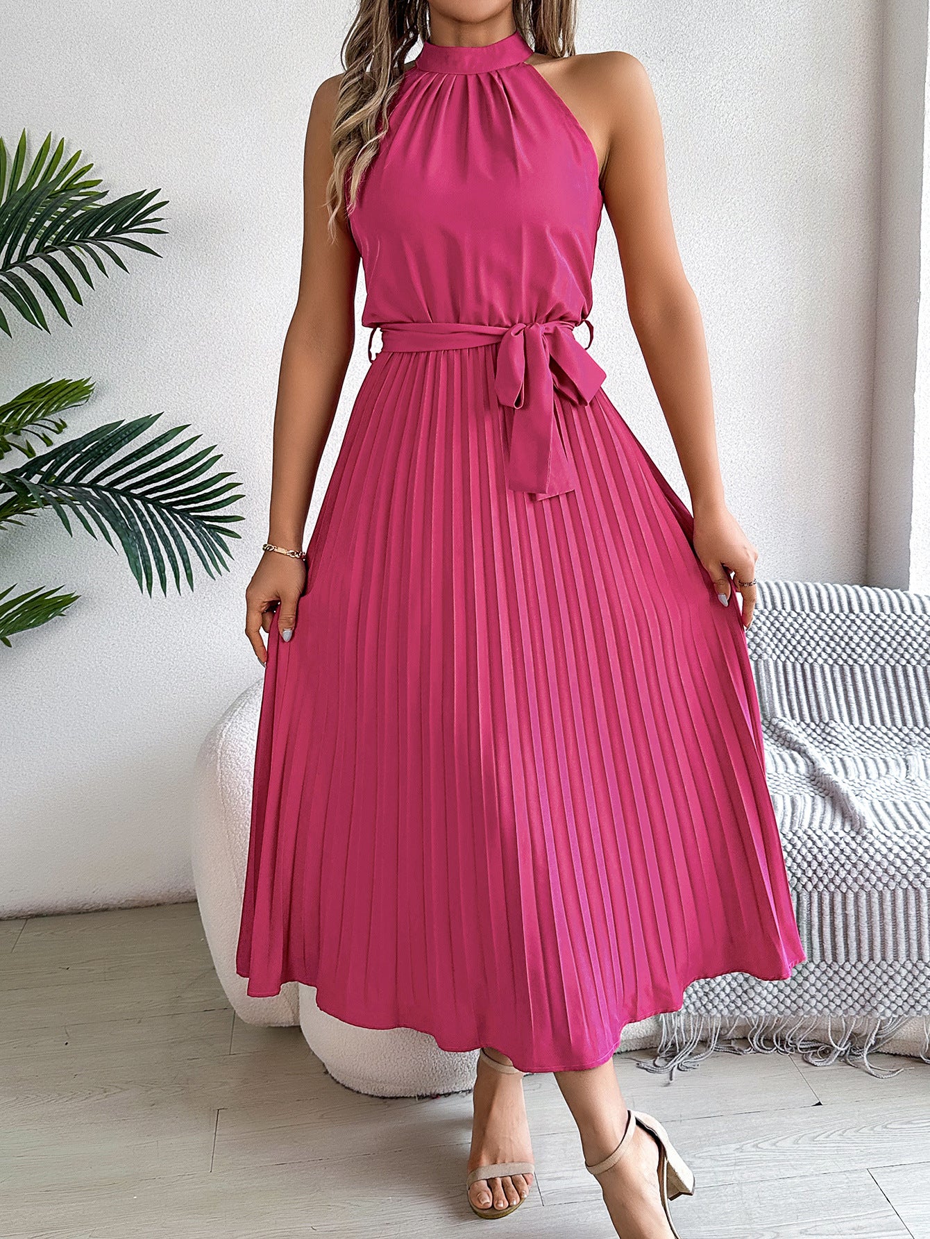 The Elodie Pleated Midi Dress by Maison Fortin