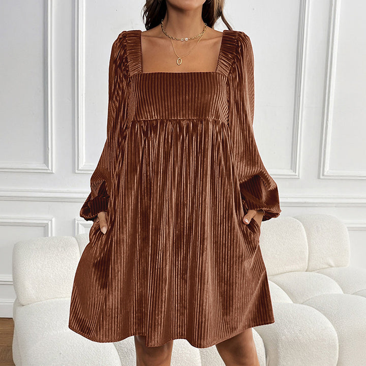 KEYZI™ - Cozy Plain Bishop Sleeve Square Neck Mini Dress