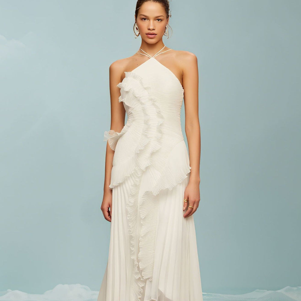 REGINE™ - Elegant Halter Neck Lotus Summer Maxi Dress