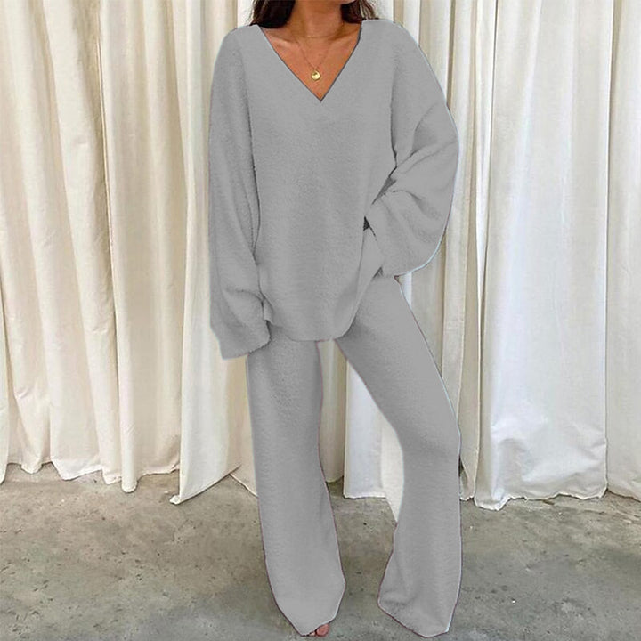 MULANA™ - Chic V-Neck Top and Wide Leg Pants Set