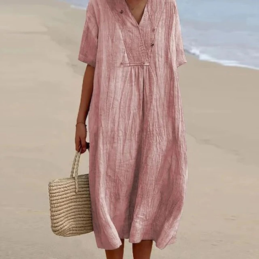 The Joséphine Stripe Relaxed Midi Dress in Pink