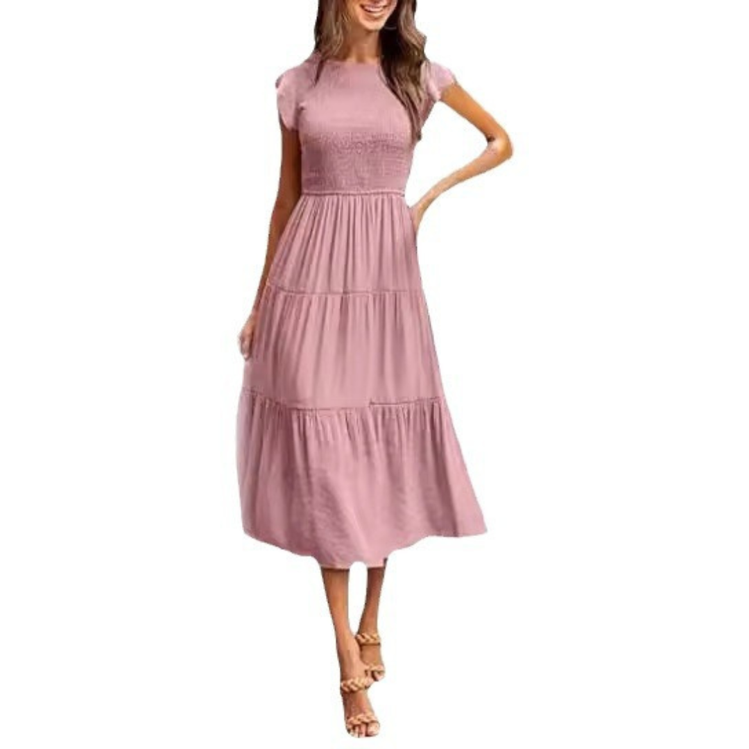 The Inès Flutter Sleeve Midi Dress by Maison Fortin