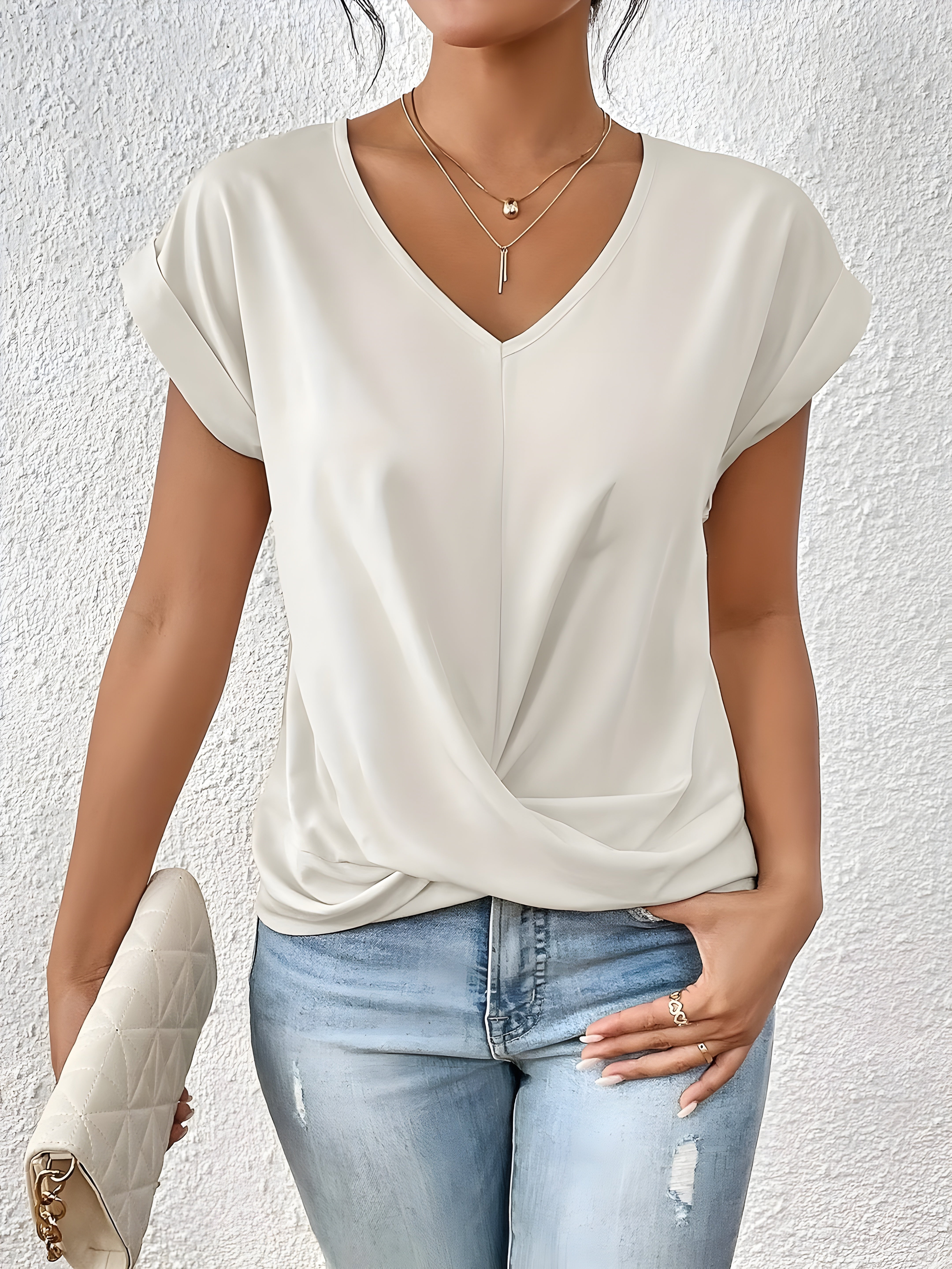 The Ottilie Twist-Front V-Neck Top by Maison Fortin