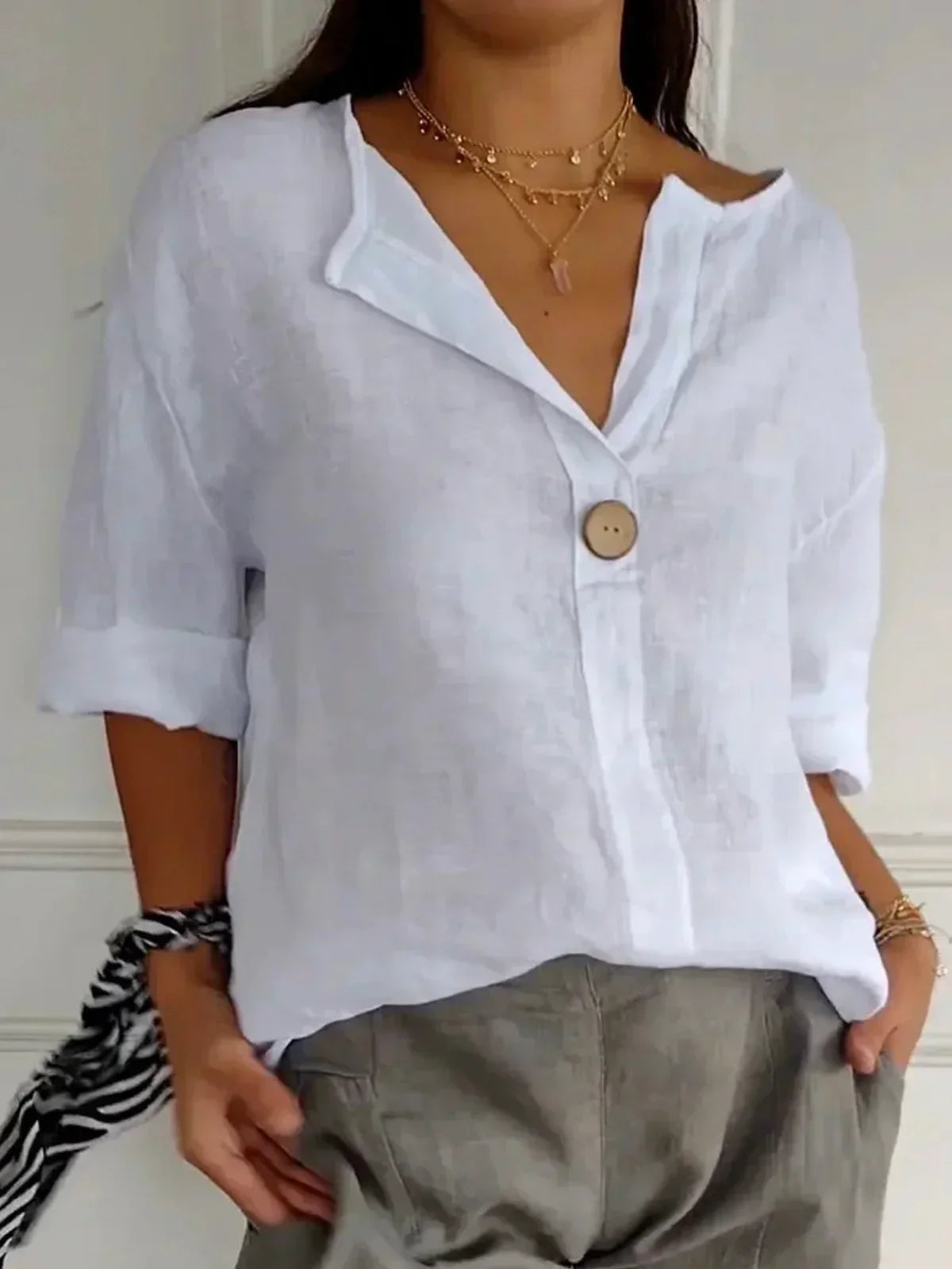 The Violette Soft V-Neck Blouse by Maison Fortin