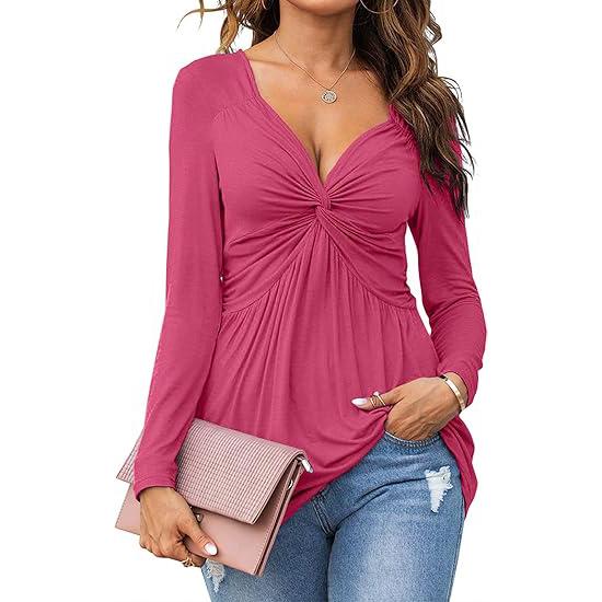 EMMA™ - Casual V-Neck Front Knotted Blouse with Long Sleeves