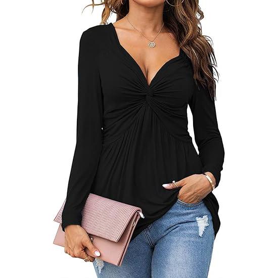 EMMA™ - Casual V-Neck Front Knotted Blouse with Long Sleeves
