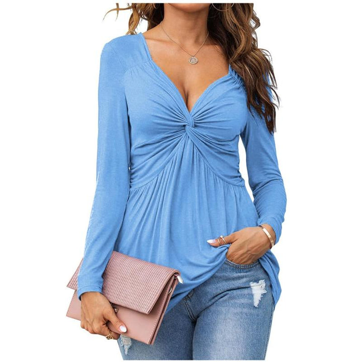 EMMA™ - Casual V-Neck Front Knotted Blouse with Long Sleeves