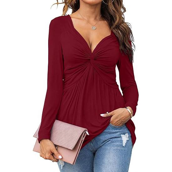 EMMA™ - Casual V-Neck Front Knotted Blouse with Long Sleeves
