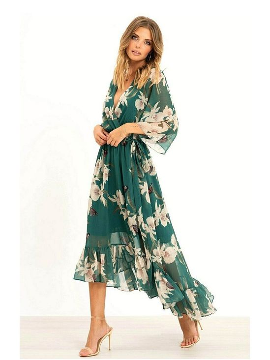 The Amélie Floral Kimono-Sleeve Midi Dress — full length styled view