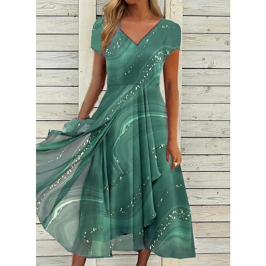 The Astrid Flowing V-Neck Midi Dress by Maison Fortin